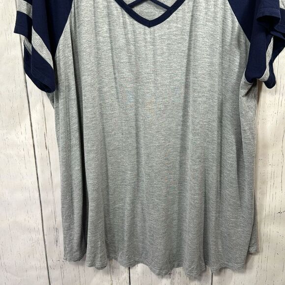 Torrid Crisscross Straps Short Sleeve Shirttail Hem V Neck Varsity Stripes Tee - Picture 8 of 11